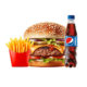 Wehshi burger with 2 zinger patty and a cheese slice + fries + 345 ml drink